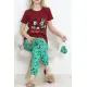 Paça Lastikli Pijama Takımı Bordo