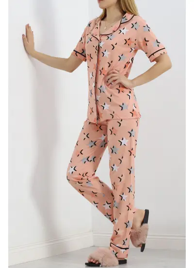 Düğmeli Pijama Takımı Somon