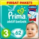 Nessiworld Prima Bebek Bezi Aktif Bebek Fırsat Paket 3 Beden 62 Adet