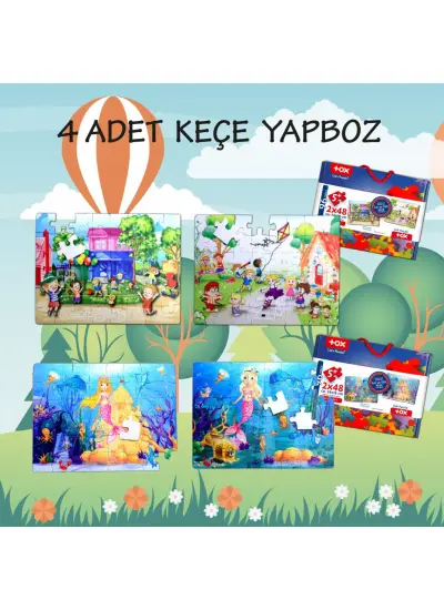 4 Set - 96 Parça  Oyun Parkı ve Deniz Kızı 5+ Keçe Yapboz - 5 Yaş Puzzle