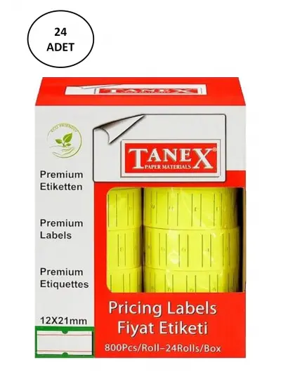 Tanex Makine Fiyat Etiketi 12X21 Mm Çizgili Fosforlu Sarı 24lü