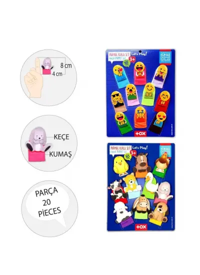 2 Set - 20 Parça  Emojiler ve Evcil Hayvanlar Parmak Kukla