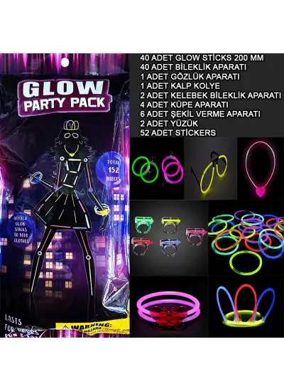 Glow Parti Seti 152 Parçalık Lüks Glow Stick Kostüm Seti