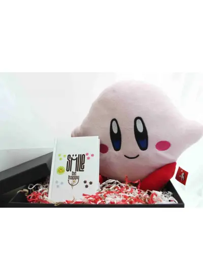 Kirby Temalı Yastık ve Smile Temalı Defter Hediye Kutusu