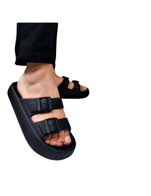 Akınalbella E282 Ortopedik Suya Dayanıklı Çift Bant Siyah Terlik