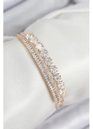 Evyora Pirinç Zirkon Taşlı Su Yolu Model Gold Renk Kadın Bileklik