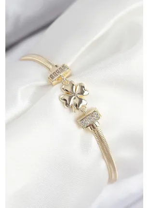 BFS Pirinç Zirkon Taşlı Yonca Model Gold Renk Kadın Bileklik