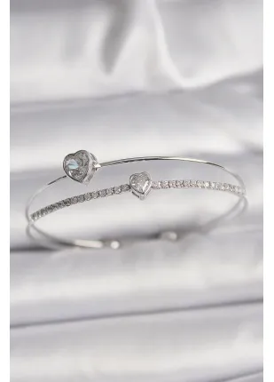 BFS Pirinç Gümüş Renk Zirkon Taşlı Kalp Model Kadın Bileklik