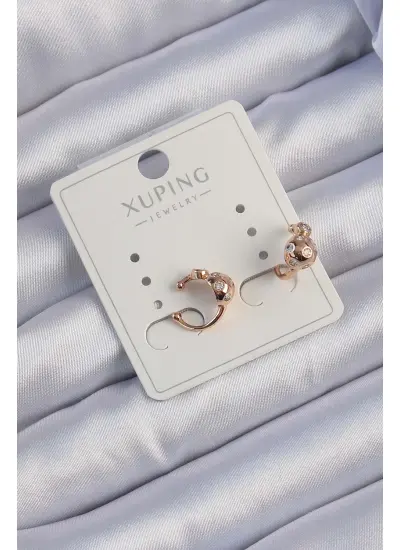 Xuping Rose Renk Zirkon Taşlı Bombeli Topçuk Earcuff Küpe