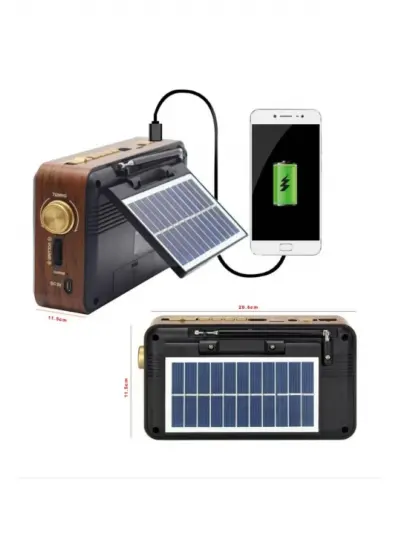 320 BT FM+SOLAR+KİTAP OKUMA IŞIKLI+ŞARJLI+PİLLİ+USD Radyo Çalar ve Nostaljik müzik Kutusu