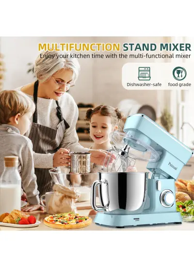 Peıcual Stand Mikser 5.5QT 10+P Hızlı Eğimli Kafa Mutfak Elektrikli Mikseri Mavİ