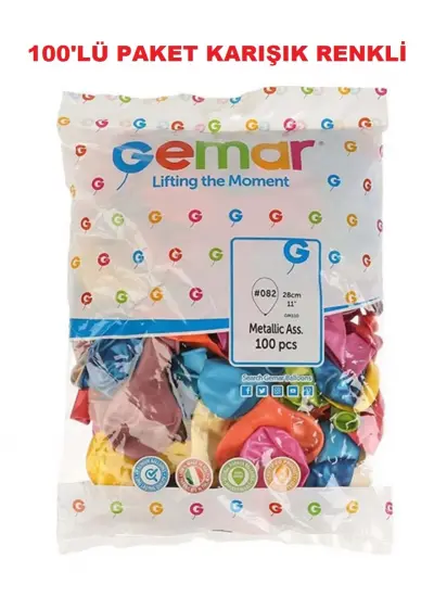 Gemar Metalik Balon Karışık Renk 100'LÜ Paket - 28*11