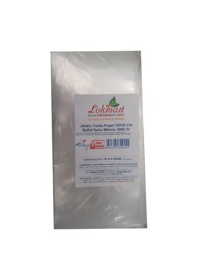 Jelatin Torba Poşet 10X20 Cm Şeffaf Kalın Mikron 1000 Gr 1 Paket