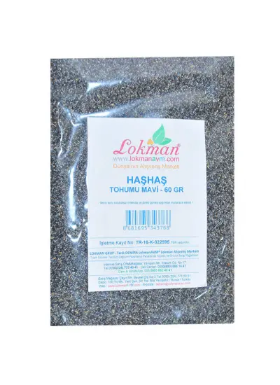 Haşhaş Tohumu Tane Doğal Mavi 60 Gr Paket