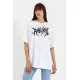 Unisex Bisiklet Yaka Baskılı Oversize T-Shirt - Beyaz