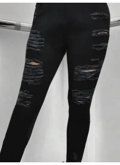 Kadın Yüksek Bel Slim Fit Lazer Kesim Yırtık Detaylı Kot Pantolon/ Jean