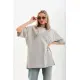 Unisex Taş Desenli Oversize T-Shirt - Gri