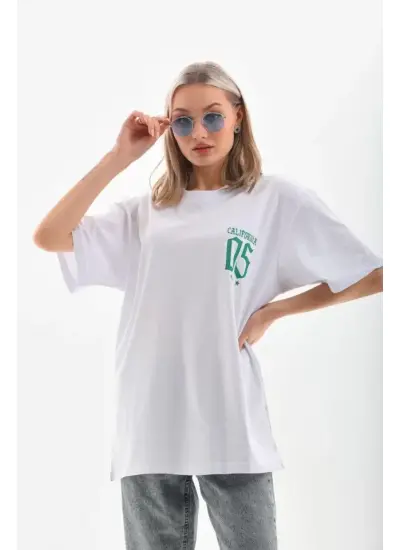 Unisex Baskılı Oversize T-Shirt - Beyaz