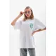 Unisex Baskılı Oversize T-Shirt - Beyaz