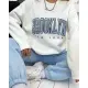 Kadın Bisiklet Yaka Brooklyn Baskılı üç Iplik Kumaş Sweat