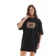 Unisex Bisiklet Yaka Baskılı Oversize T-Shirt - Siyah