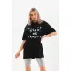 Unisex Baskılı Oversize T-Shirt - Siyah