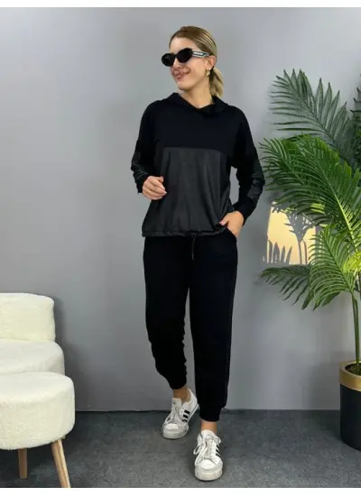 Kadın Uzun Kollu Kapüşonlu Oversize Sweat Ve Pantolon Ikili Takım