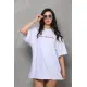 Unisex Bisiklet Yaka Baskılı Oversize T-Shirt - Beyaz