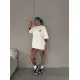 Unisex Bisiklet Yaka Baskılı Oversize T-Shirt - Beyaz