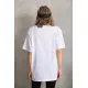 Unisex Taş Desenli Oversize T-Shirt - Beyaz