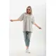 Unisex Taş Desenli Oversize T-Shirt - Gri