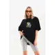 Unisex Baskılı Oversize T-Shirt - Siyah