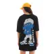 Unisex Bisiklet Yaka Baskılı Oversize T-Shirt - Siyah