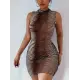 Kadın Kolsuz Desenli Mini Bodycon Dalgıç Elbise