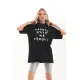 Unisex Baskılı Oversize T-Shirt - Siyah