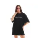 Unisex Bisiklet Yaka Baskılı Oversize T-Shirt - Siyah