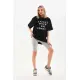 Unisex Baskılı Oversize T-Shirt - Siyah