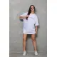 Unisex Bisiklet Yaka Baskılı Oversize T-Shirt - Beyaz