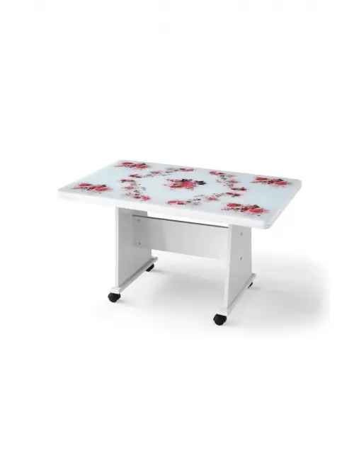 Ekonomik Tekerlekli Camlı Orta Sehpa 103x63x60 cm