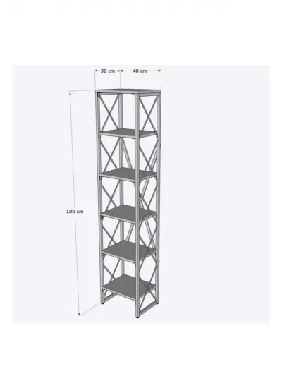 Modern Tarz Ahşap Metal 5 Raflı Kitaplık 40x30x180