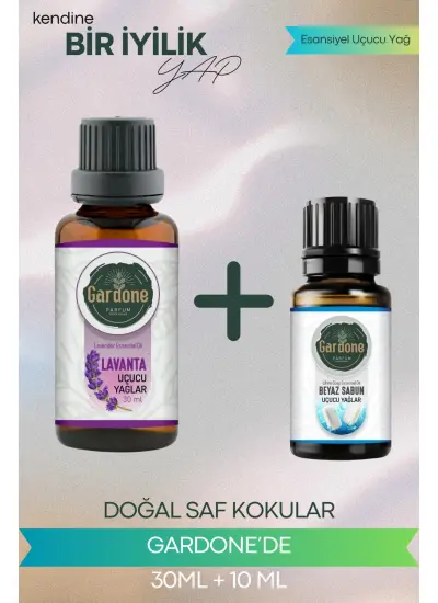 Lavanta 30 ml + Beyaz Sabun 10 ml (Oda Kokusu Aroma Terapi Buhurdanlık/Difüzör Yağı) Set 2 Adet