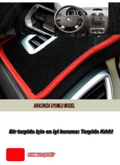 Skoda Fabıa (2007-2014) Modeller İçin Uyumlu 3D Ön Göğüs/Torpido Koruma - Kırmızı Şerit