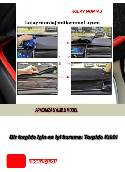 Renault Scenic 3 Modeller İçin Uyumlu 3D Ön Göğüs/Torpido Koruma - Kırmızı Şerit