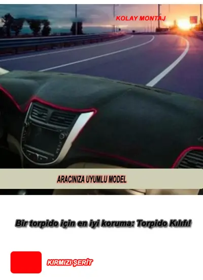 Peugeot 307 (2001-2008) Modeller İçin Uyumlu 3D Ön Göğüs/Torpido Koruma - Kırmızı Şerit