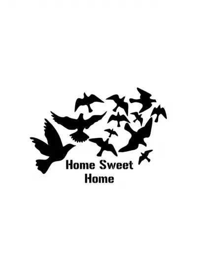 Kuşlar ve Sweet Home Sticker (Oto-Motor-Laptop-Duvar-Dekor) 20 x 14 cm