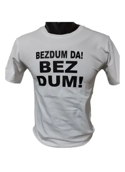 Bezdum Da ! Bezdum ! Baskılı Pamuklu Likralı T-shirt (Siyah Yazılı Beyaz) XL Beden