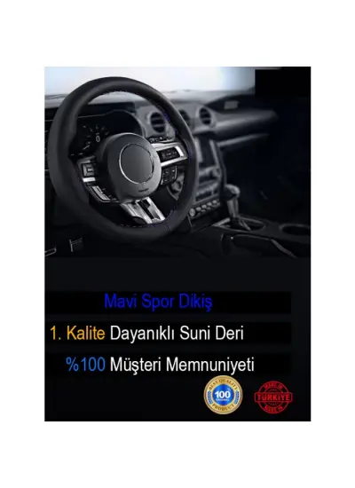 Dacia Oto Modellerine Uyumlu Deri Direksiyon Kılıfı, Mavi Şeritli Spor Dikiş