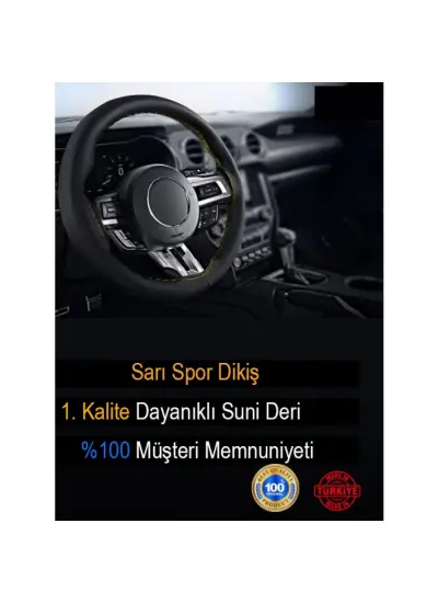 Seat Oto Modellerine Uyumlu Deri Direksiyon Kılıfı, Sarı Şeritli Spor Dikiş