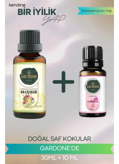 Kır Çiçeği 30 ml + Gül 10 ml (Oda Kokusu Aroma Terapi Buhurdanlık/Difüzör Yağı) Set 2 Adet