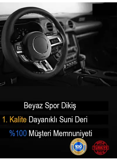 Opel Oto Modellerine Uyumlu Deri Direksiyon Kılıfı, Beyaz Yüzüklü Spor Dikiş